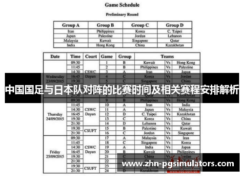 中国国足与日本队对阵的比赛时间及相关赛程安排解析